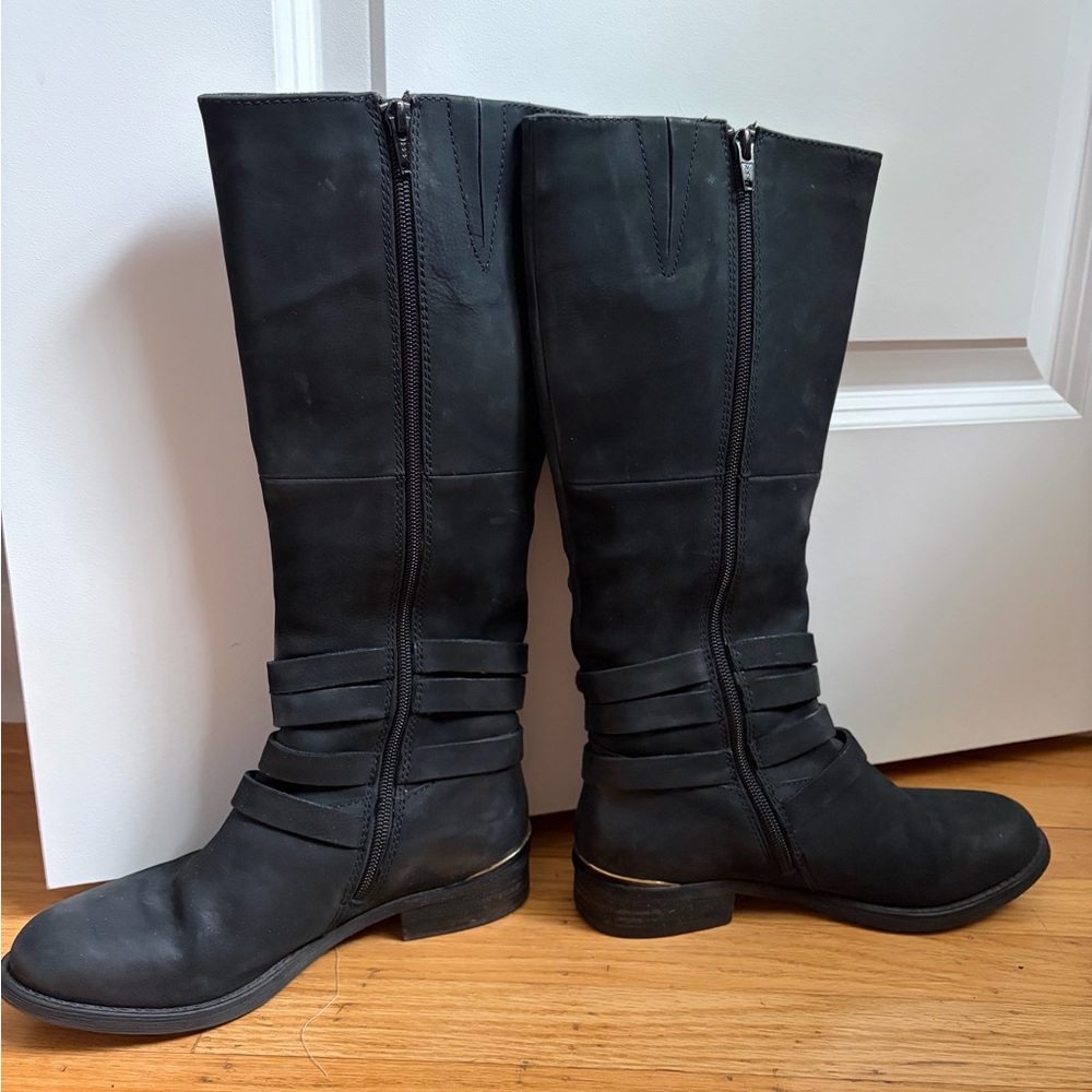 Steve Madden Albany Black Knee-High Boots with Gold Buckle - Picture 5 of 9